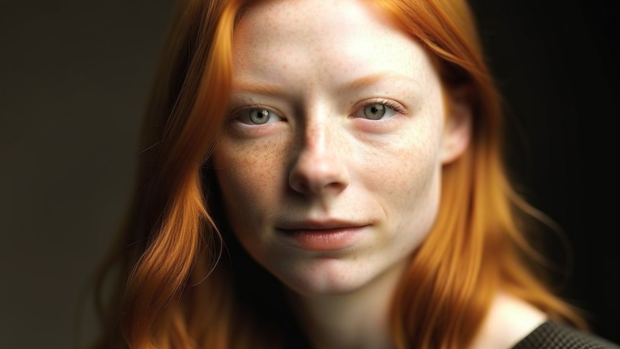 Close-up Portrait of a Red-Haired Woman with Freckles