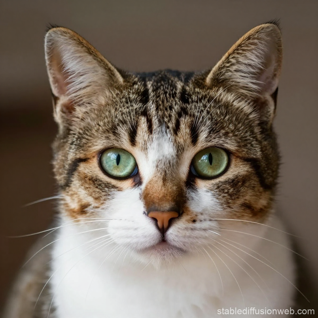 Close-up Portrait of a Tabby Cat with Green Eyes