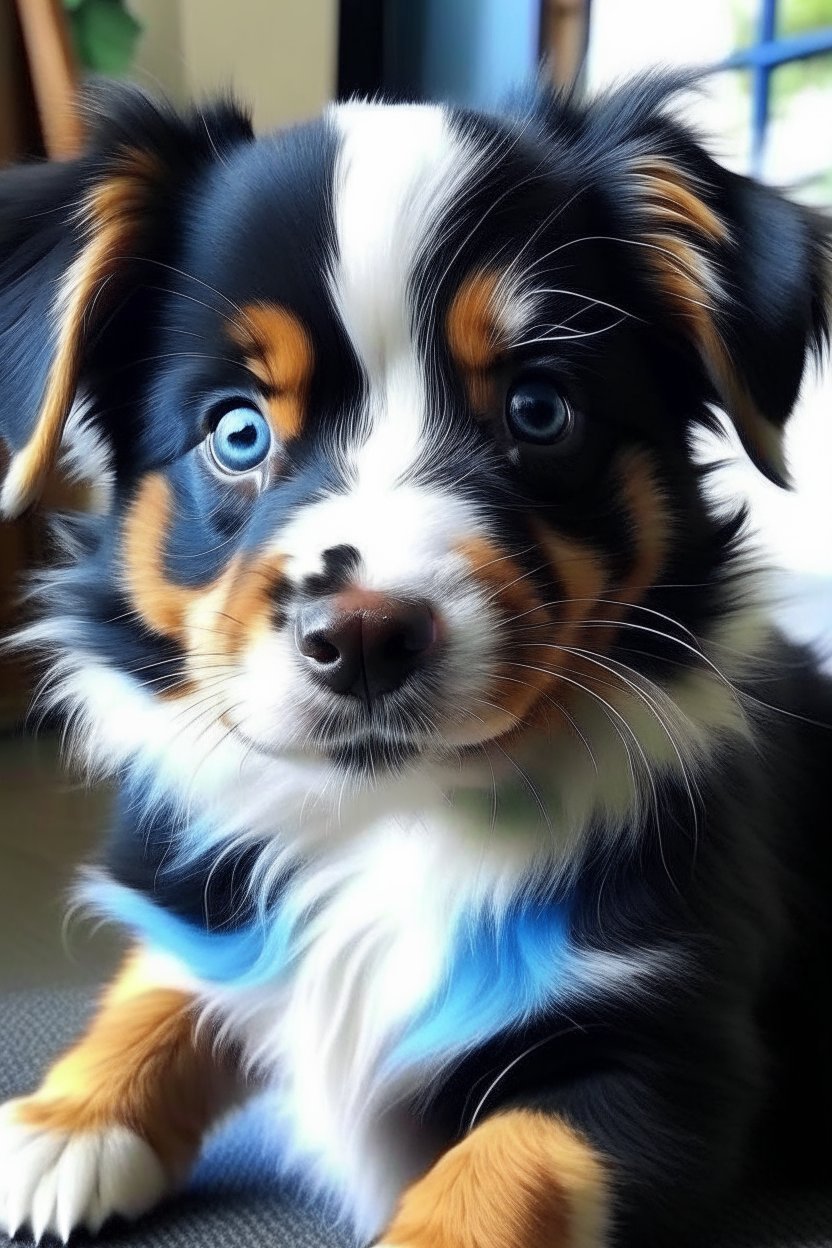 Close-up Portrait of a Tri-color Australian Shepherd Puppy