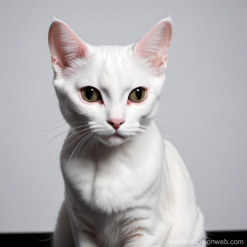 Close-up Portrait of a White Cat with Green Eyes