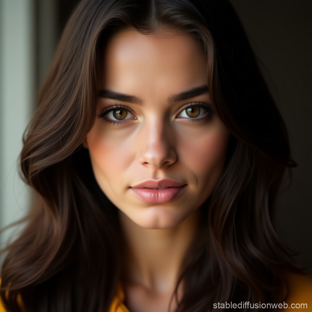 Close-up Portrait of a Young Woman with Brown Hair