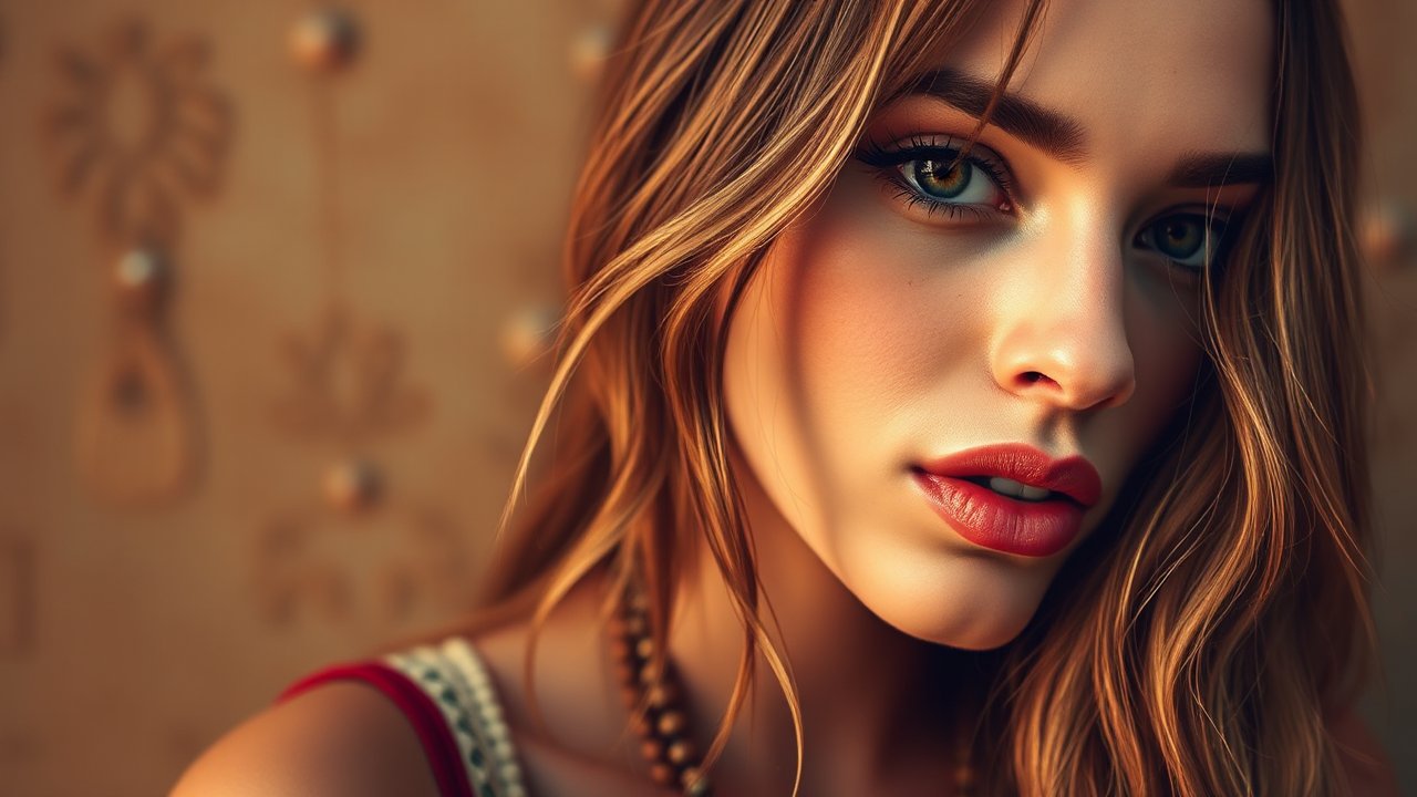 Close-up Portrait of a Young Woman with Warm Lighting