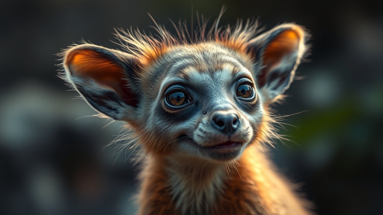 Close-up Portrait of an Adorable Small Animal with Large Eyes