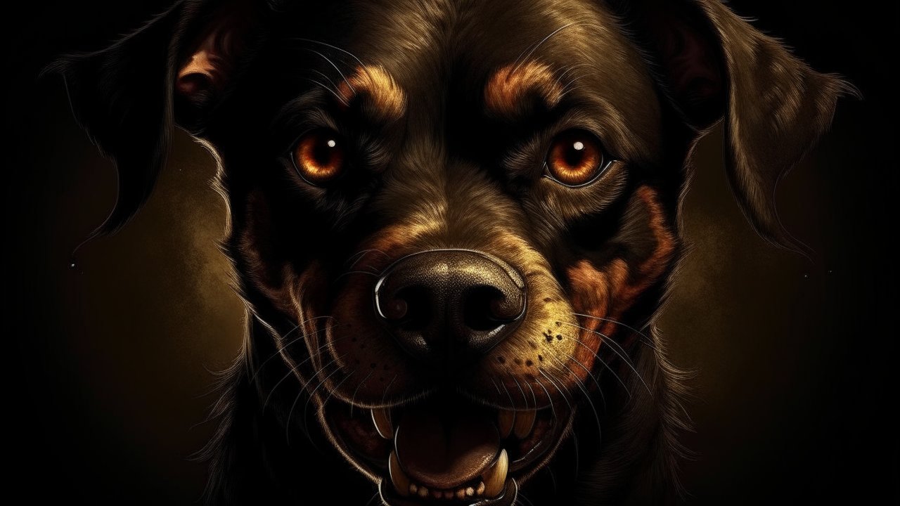 Close-up Portrait of an Intense Dog with Glowing Eyes