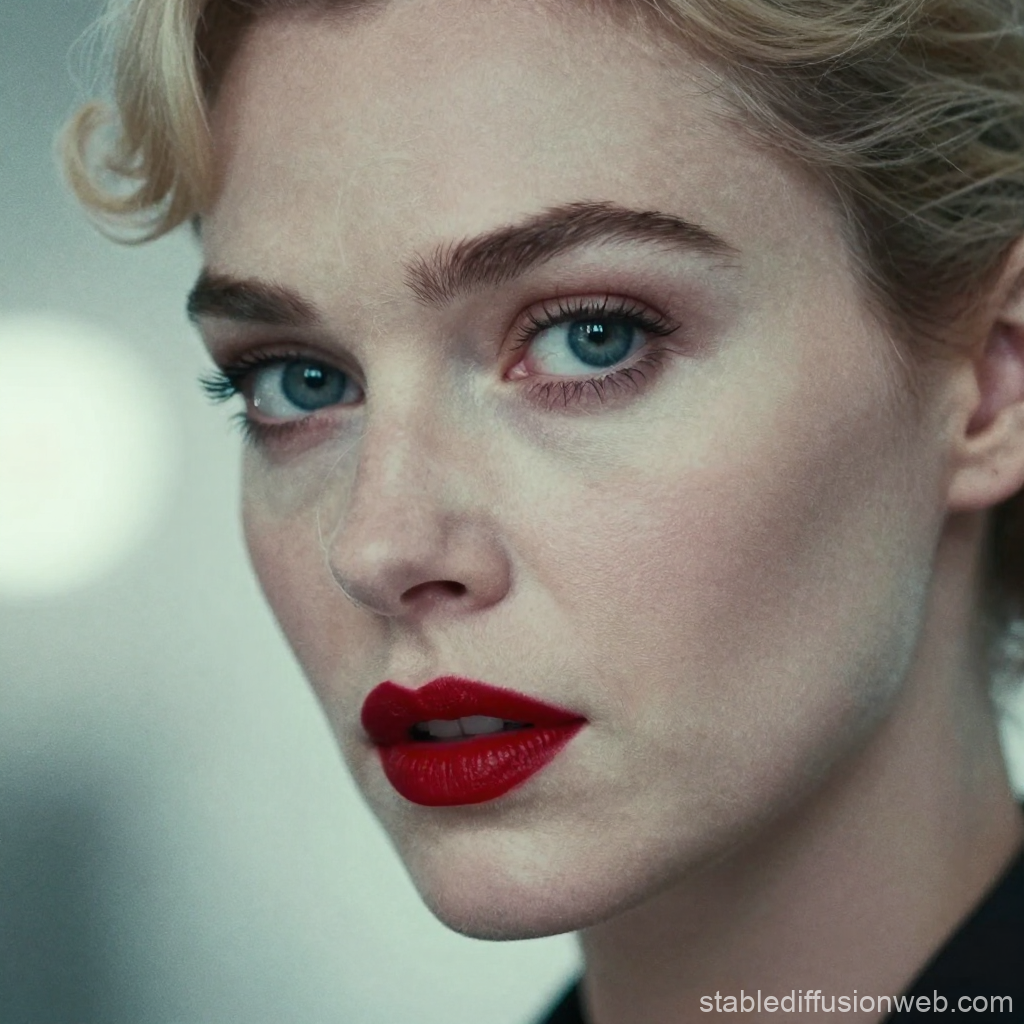 Close-up Portrait of Femme Fatale with Red Lips