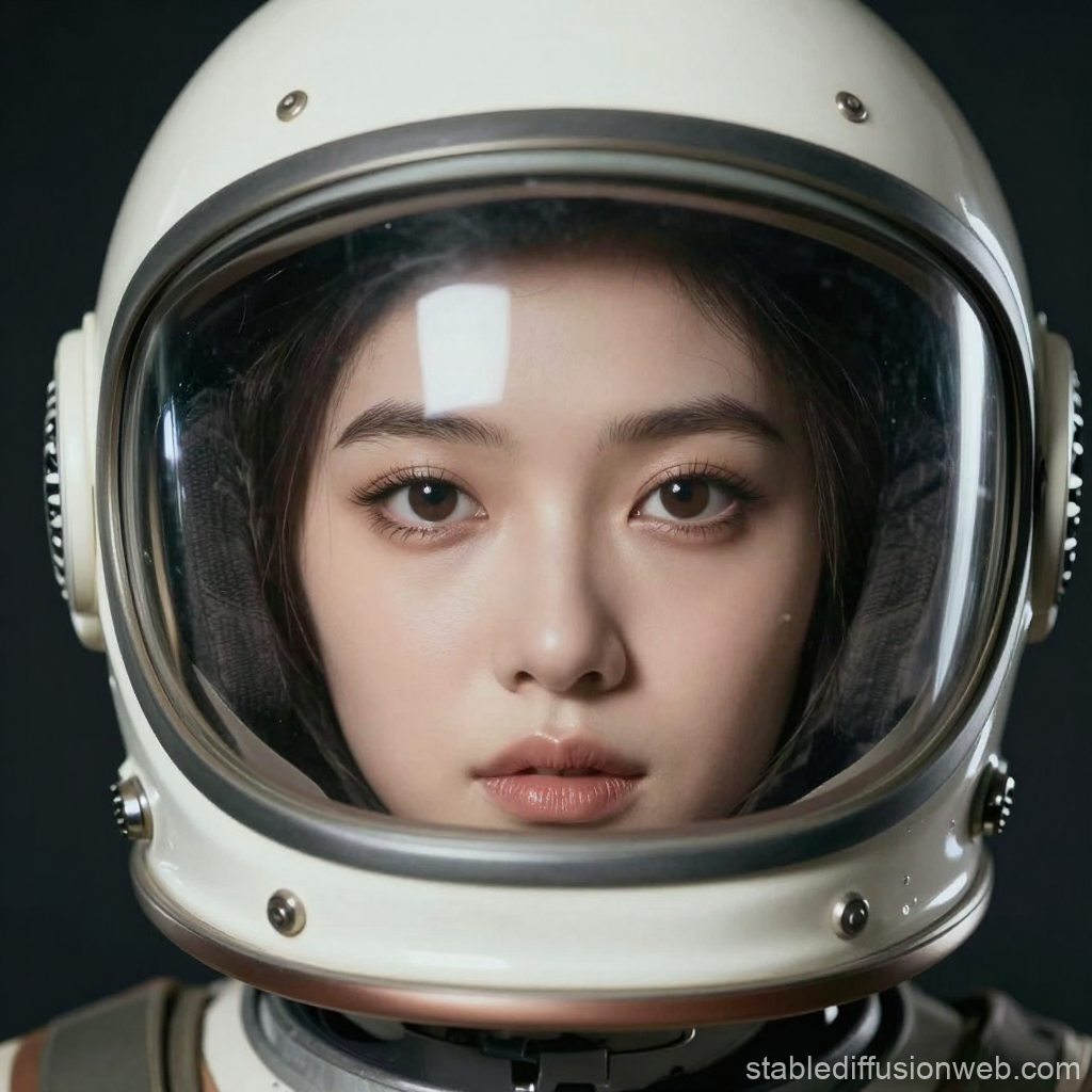 Close-up Portrait of Woman in Vintage Space Helmet