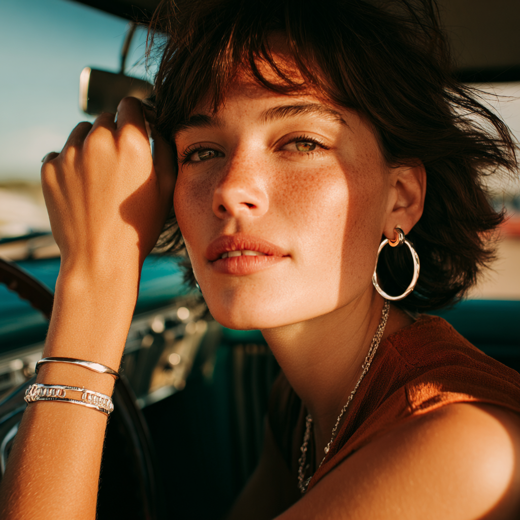 Close-up Portrait of Woman with Natural Freckles in Warm Light