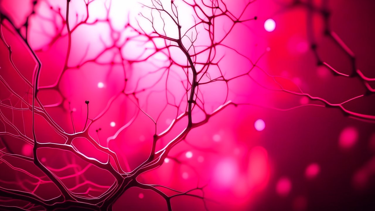 Close-up View of Red Neural Network Structure