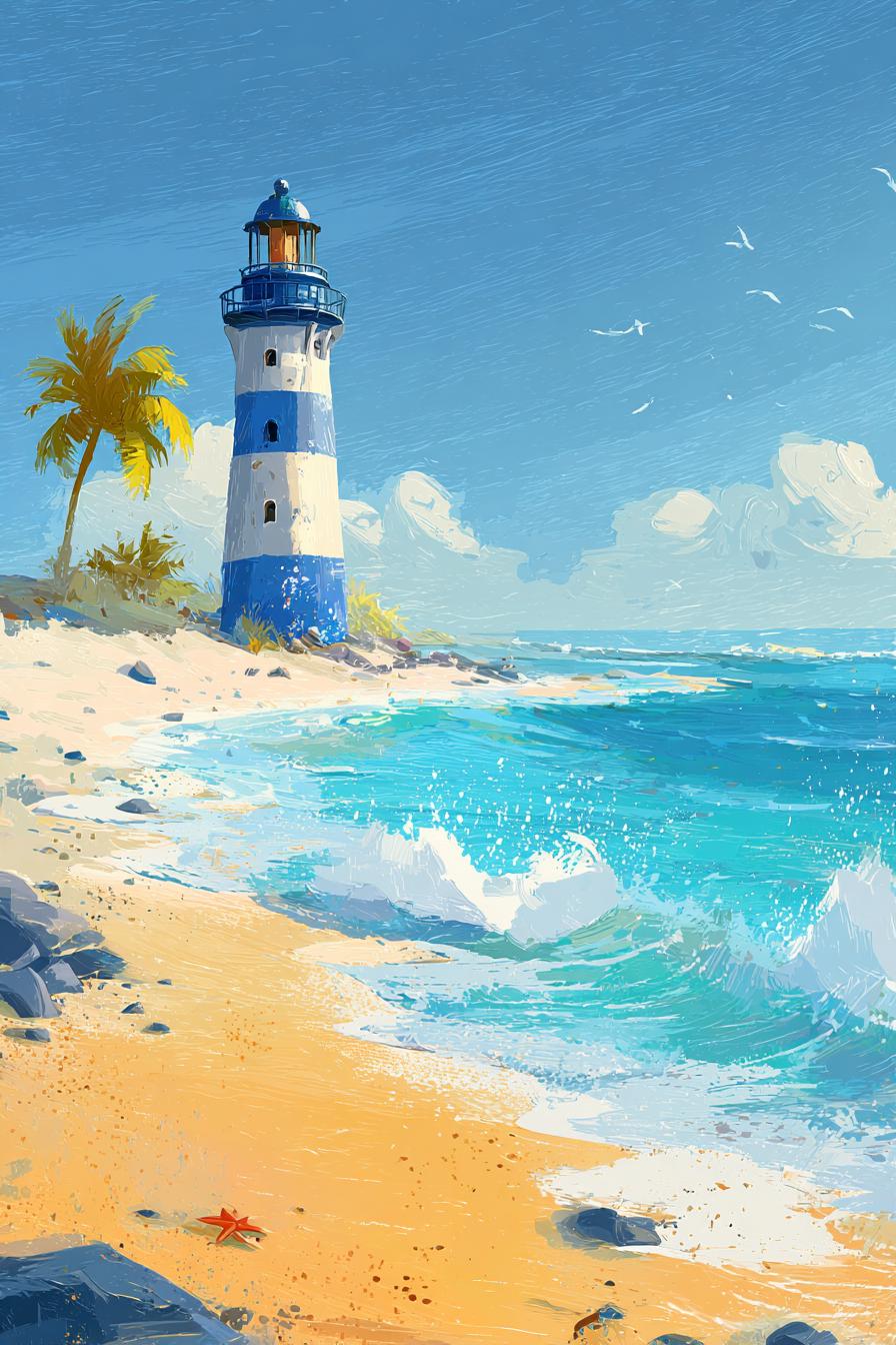 Coastal Lighthouse on a Sunny Beach