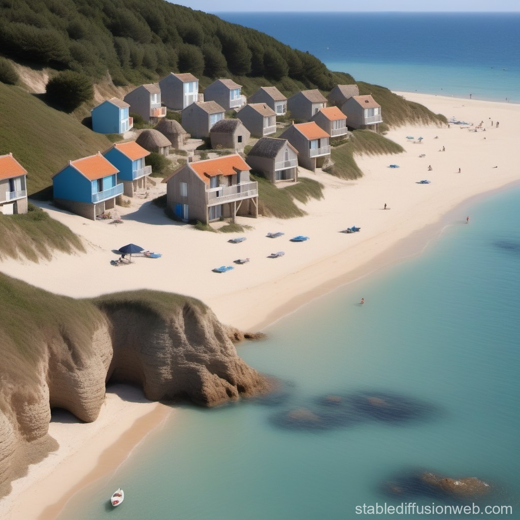 Coastal Village with Beachfront Cottages and Clear Blue Water