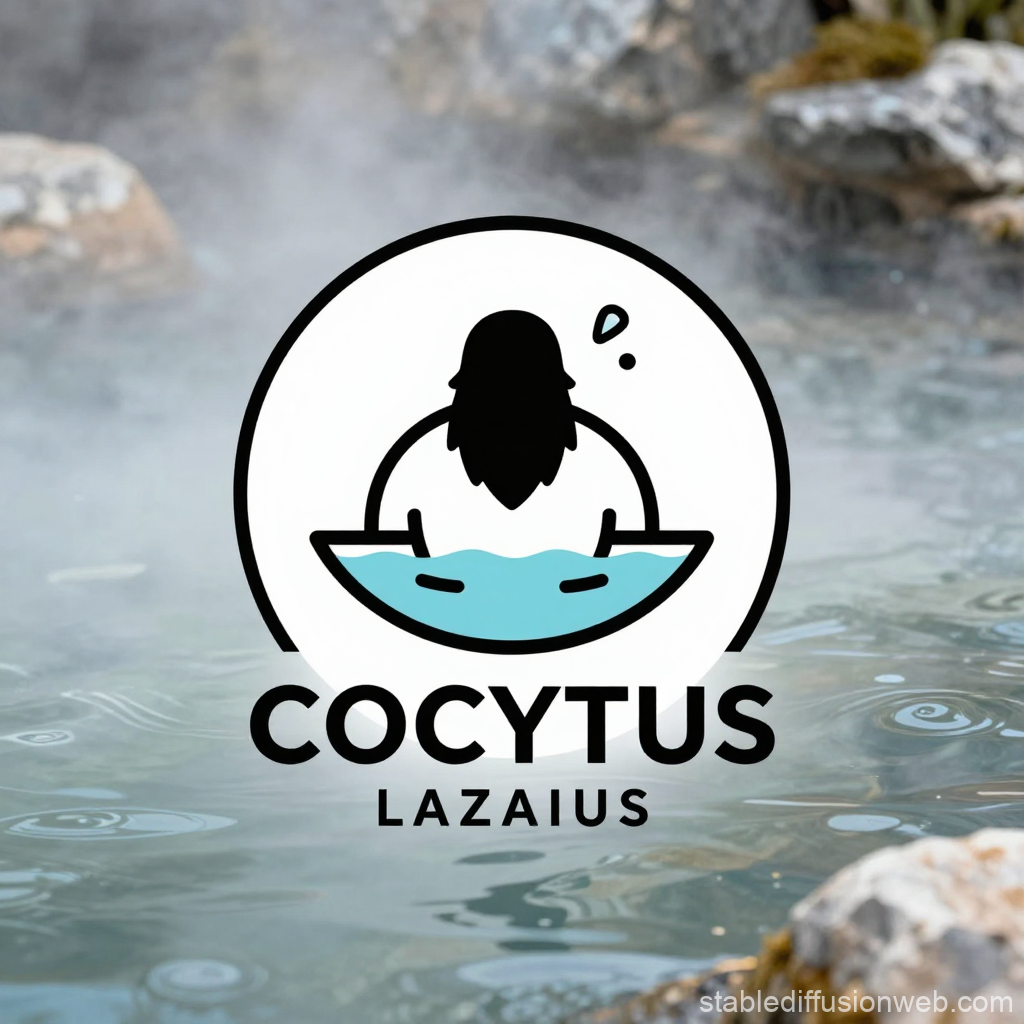 Cocytus Lazaius Onsen Logo with Steaming Hot Spring Background