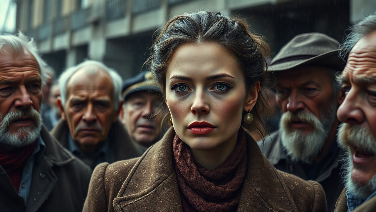 Cold-Blooded Woman Surrounded by Elderly Men