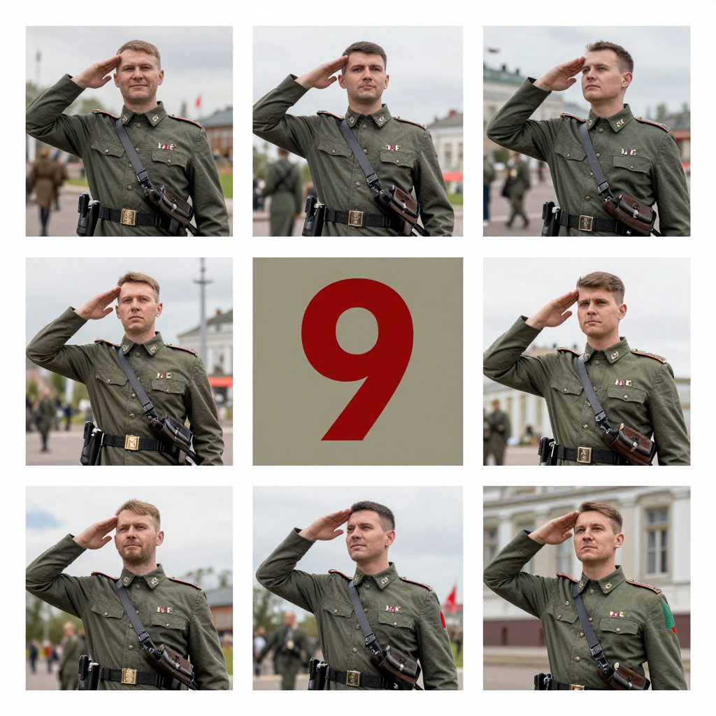 Collage of Soldiers Saluting with Central Number 9