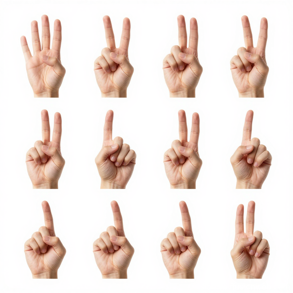Collection of Non-Repetitive Hand Gestures on White Background