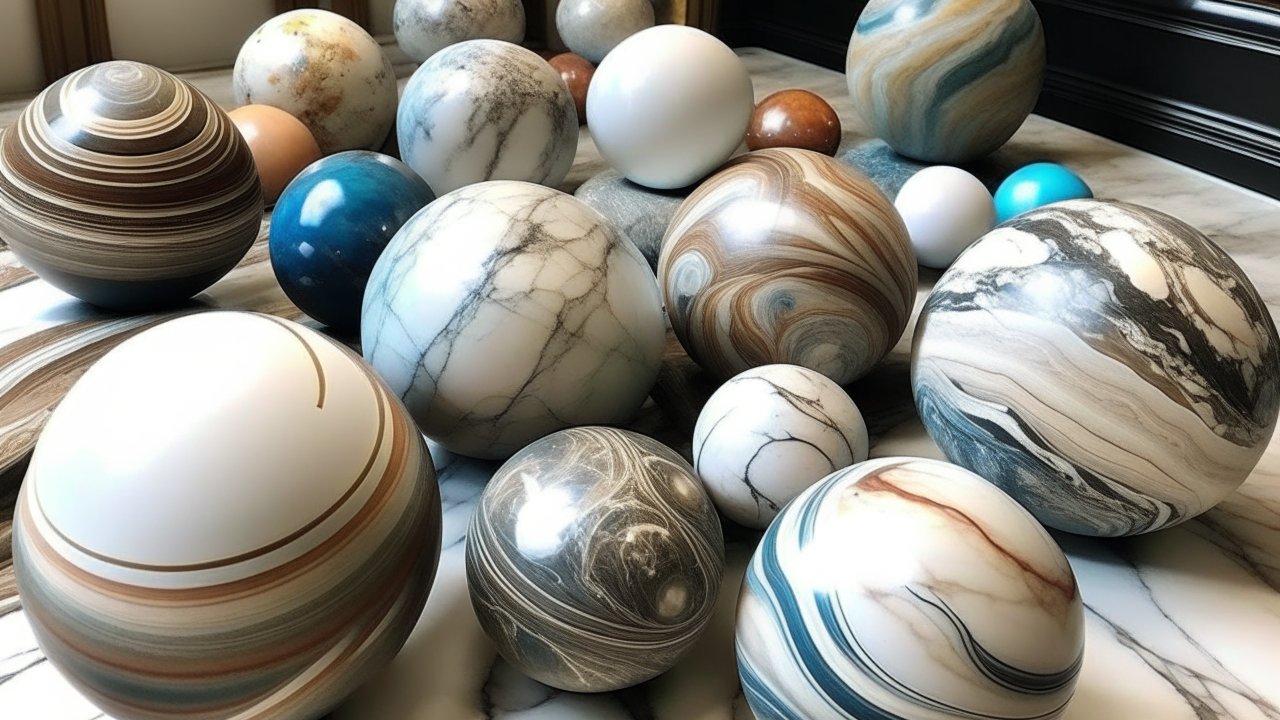 Collection of Polished Marble Spheres in Various Colors