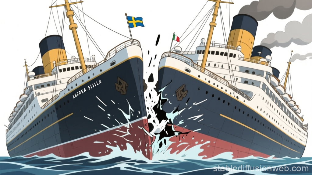 Collision of Two Historic Ocean Liners Andrea Silla and Doria