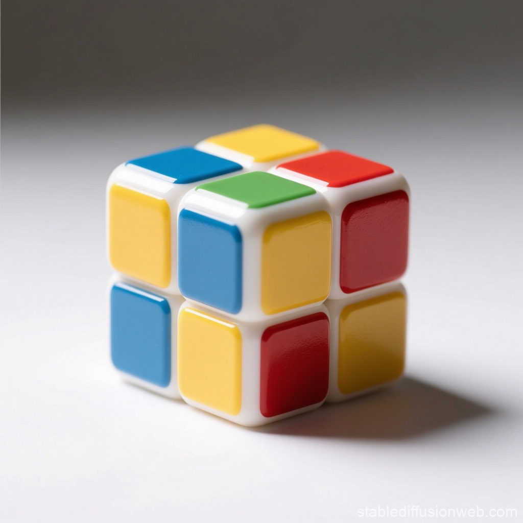 Colorful 2x2 Puzzle Cube on White Surface