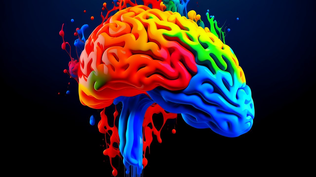 Colorful 3D Brain with Paint Splash Effect