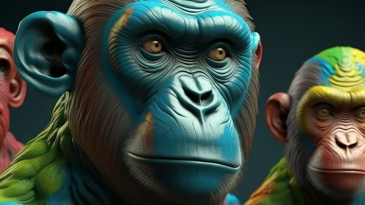 Colorful 3D Rendered Monkeys with Detailed Textures