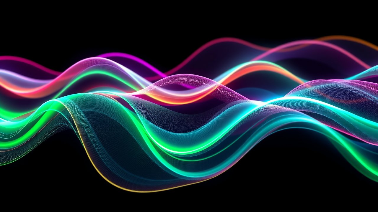 Colorful Abstract 3D Waves on Black Background