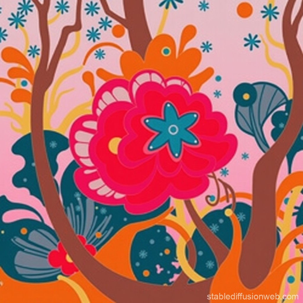 Colorful Abstract Floral Pattern with Bold Shapes