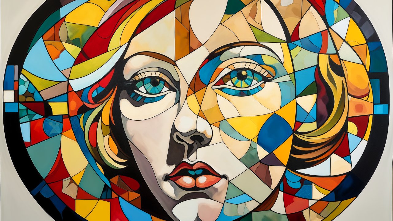Colorful Abstract Portrait in Stained Glass Style