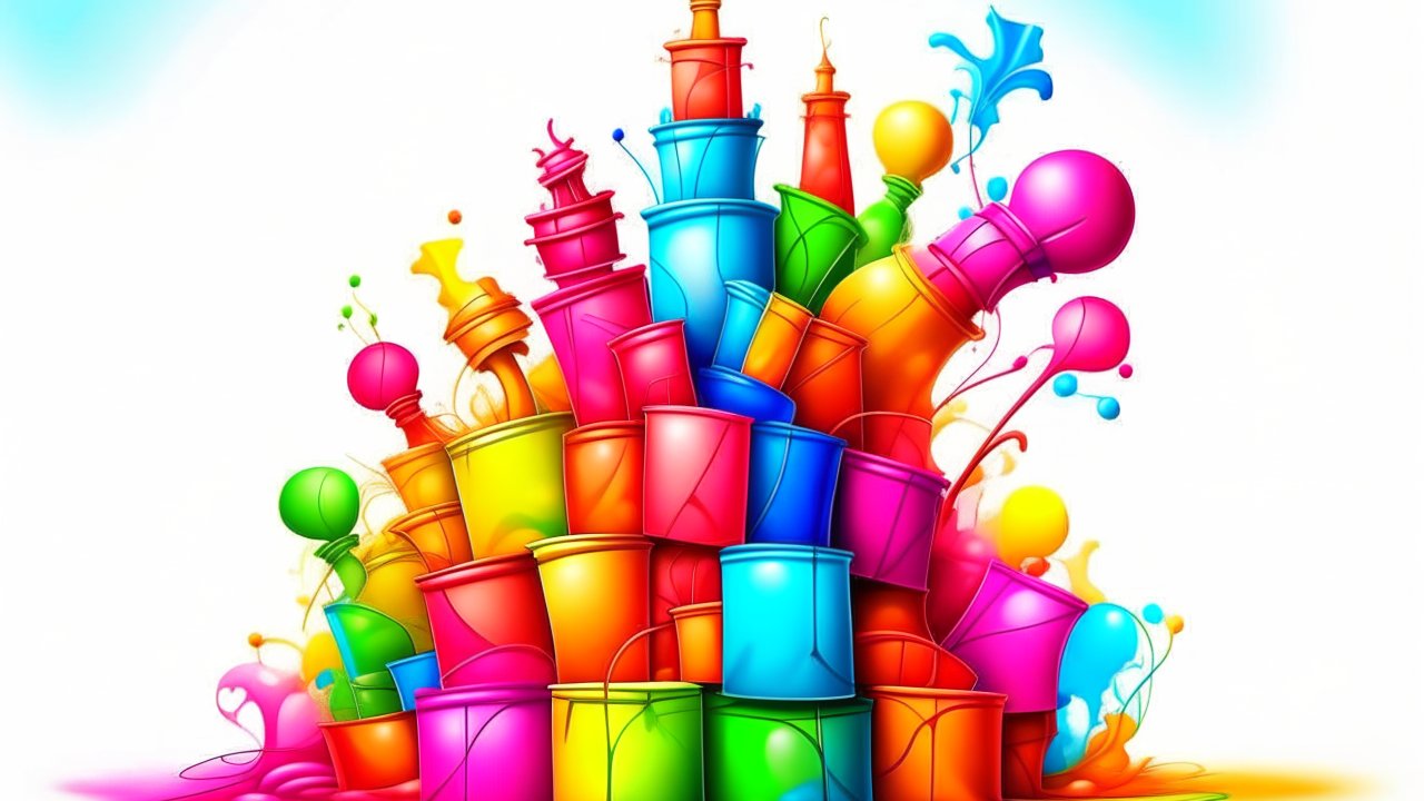 Colorful Abstract Tower of Paint Buckets