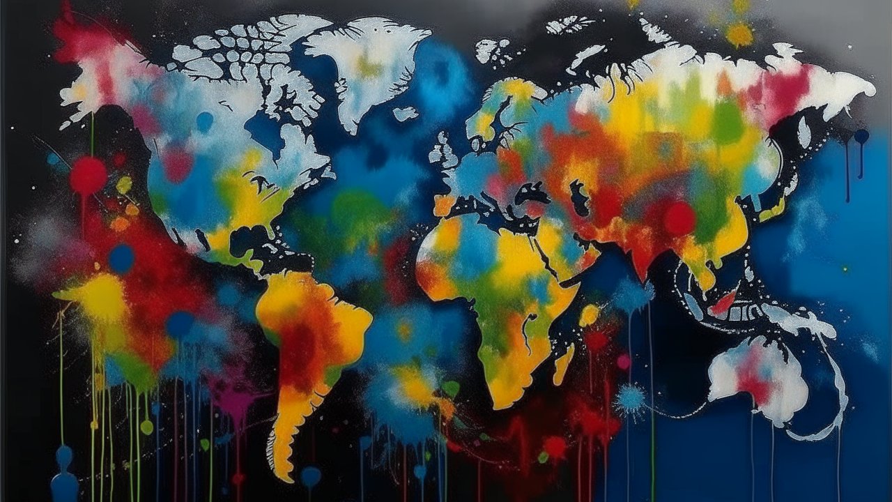 Colorful Abstract World Map Graffiti