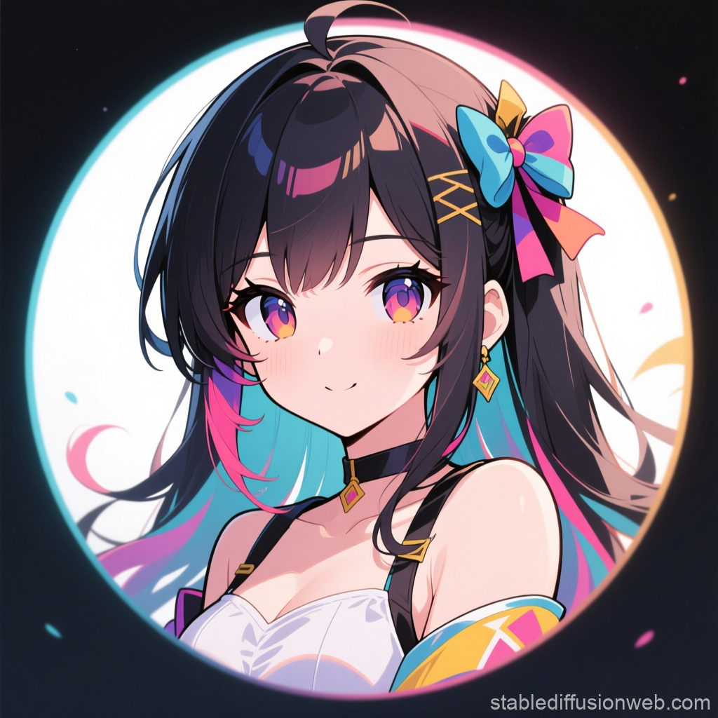 Colorful Anime Girl with Bow and Gradient Hair