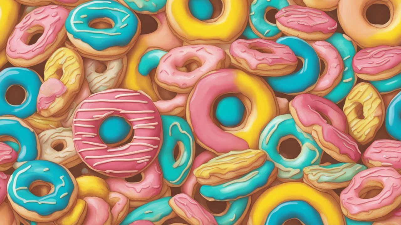 Colorful Assortment of Iced Donuts