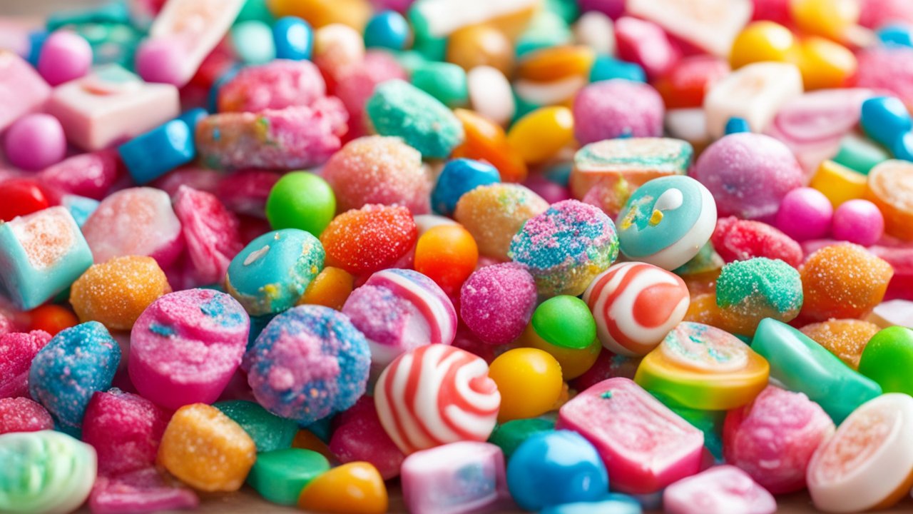Colorful Assortment of Sugary Candies Close-Up