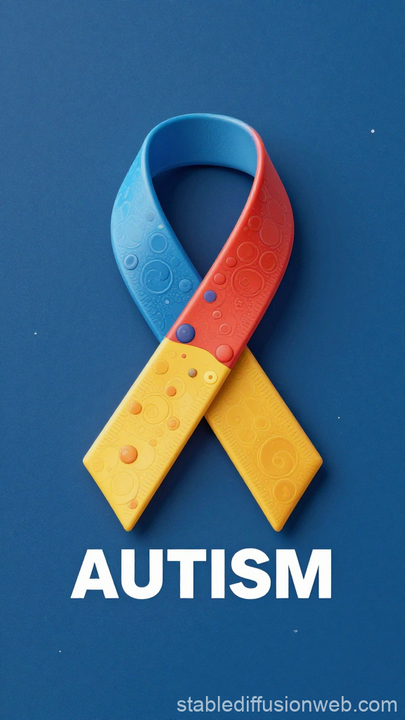 Colorful Autism Awareness Ribbon on Blue Background