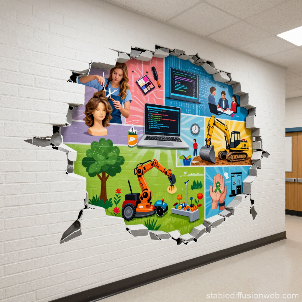 Colorful Career Pathways Mural in School Hallway