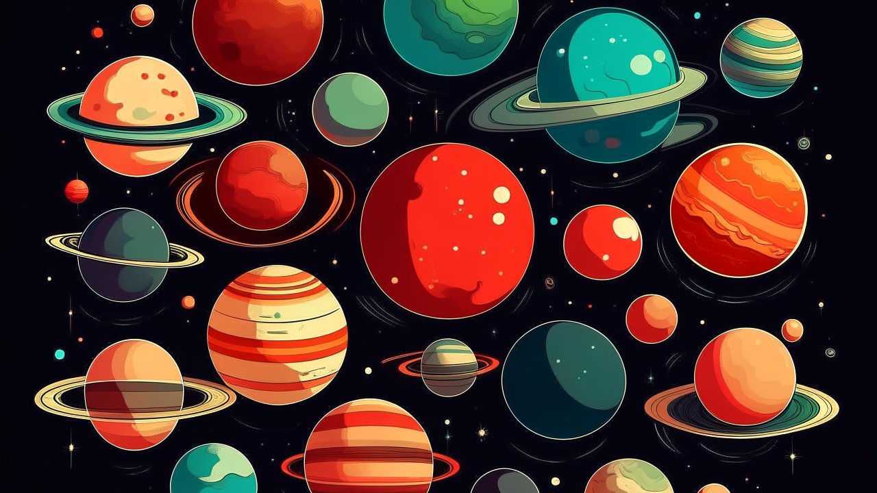 Colorful Cartoon Planets in Space