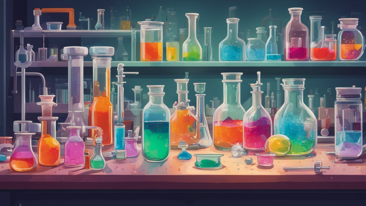 Colorful Chemistry Lab with Various Glassware