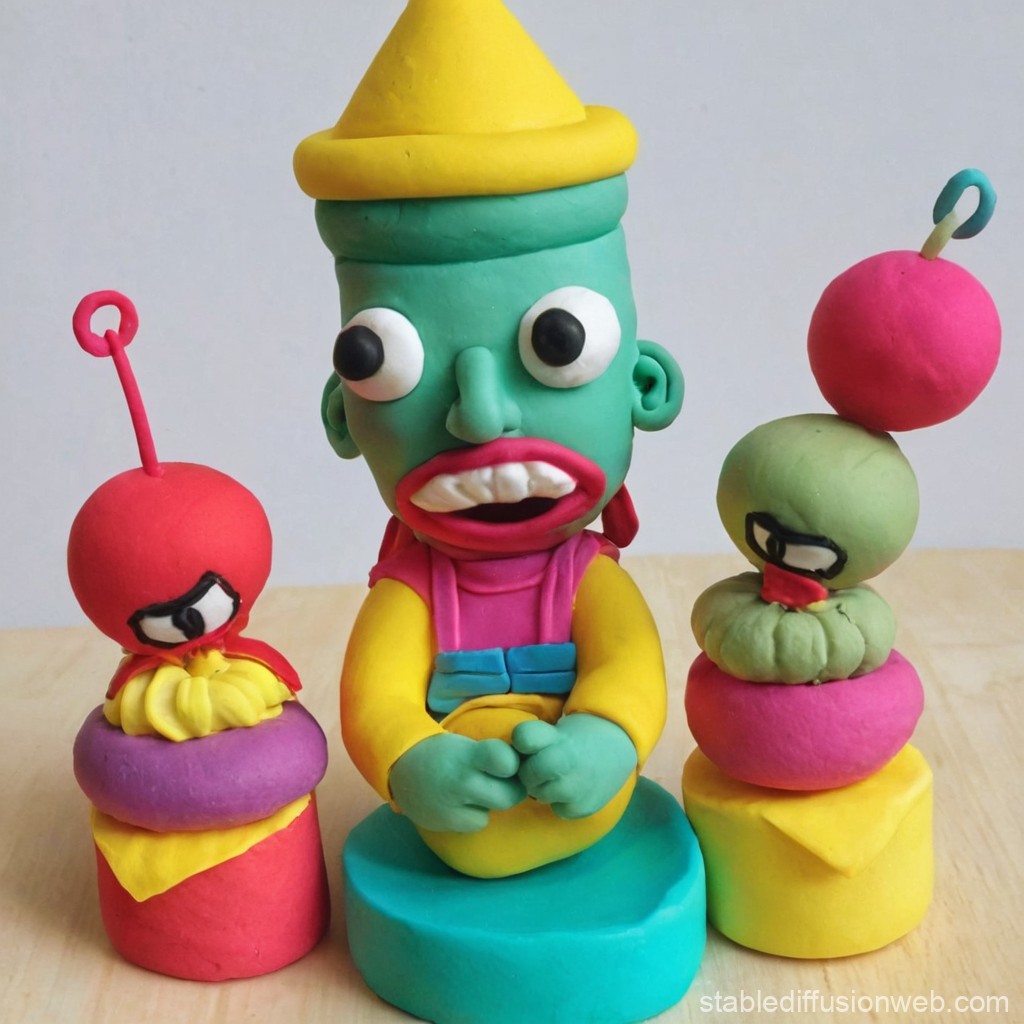 Colorful Clay Figurines with Expressive Faces