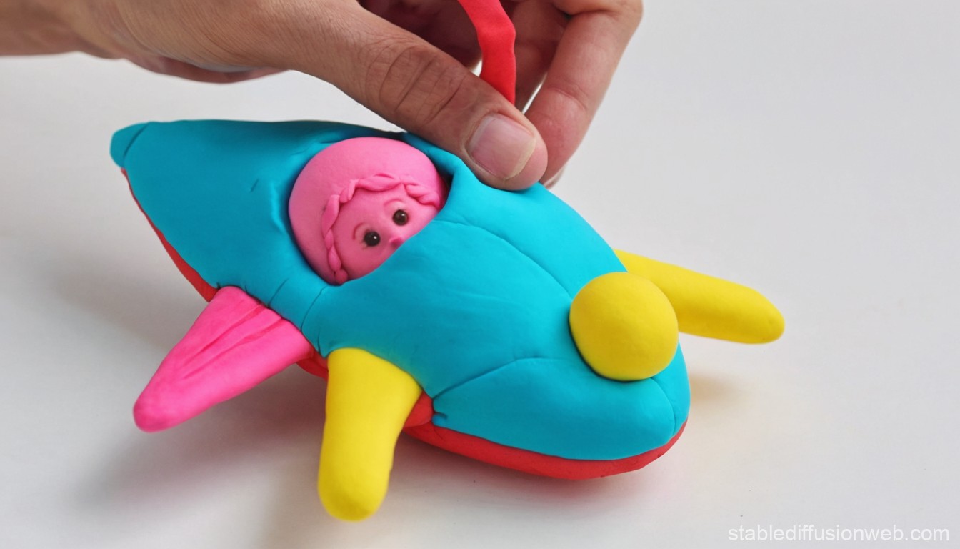 Colorful Clay Model of a Rocket with a Cute Face Inside