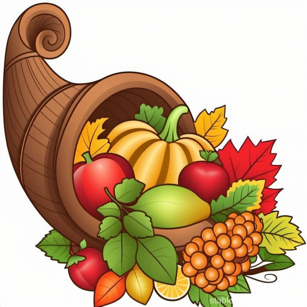 Colorful Cornucopia with Autumn Harvest