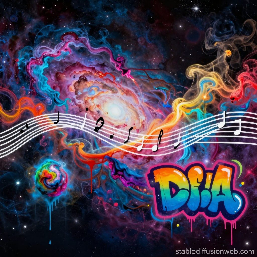 Colorful Cosmic Music Waves with Graffiti Art