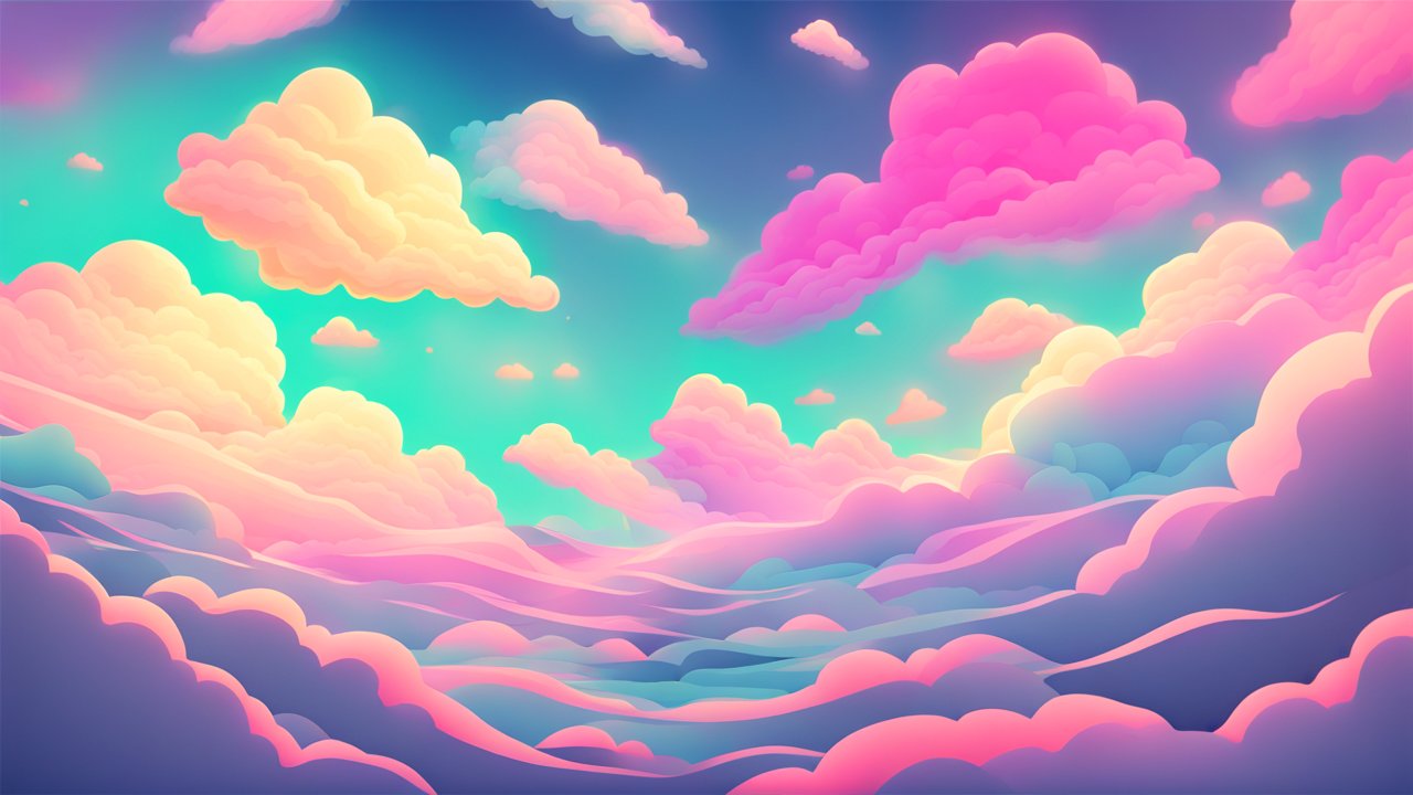 Colorful Dreamlike Cloudscape with Soft Pastel Hues