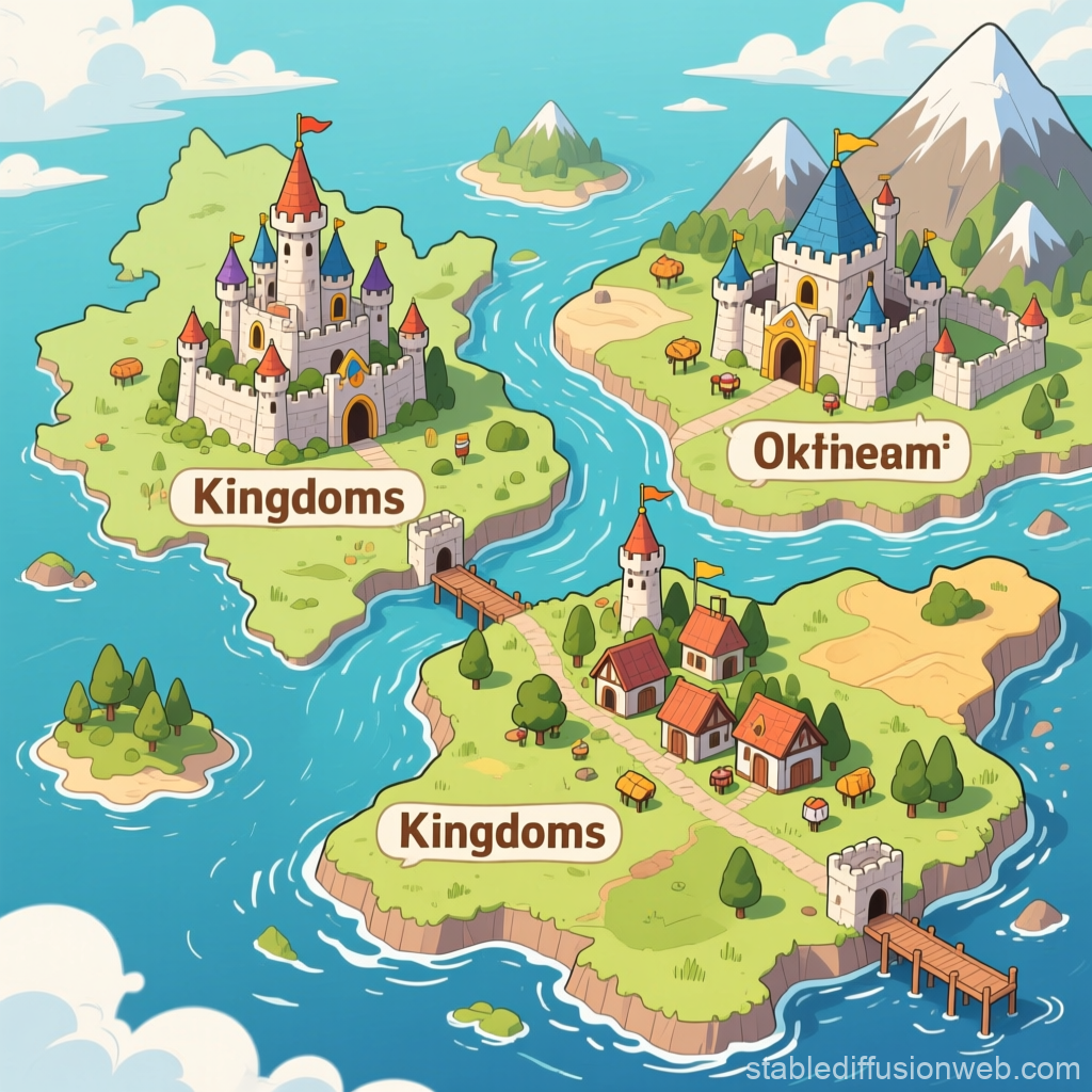 Colorful Fantasy Kingdoms Map in Anime Style