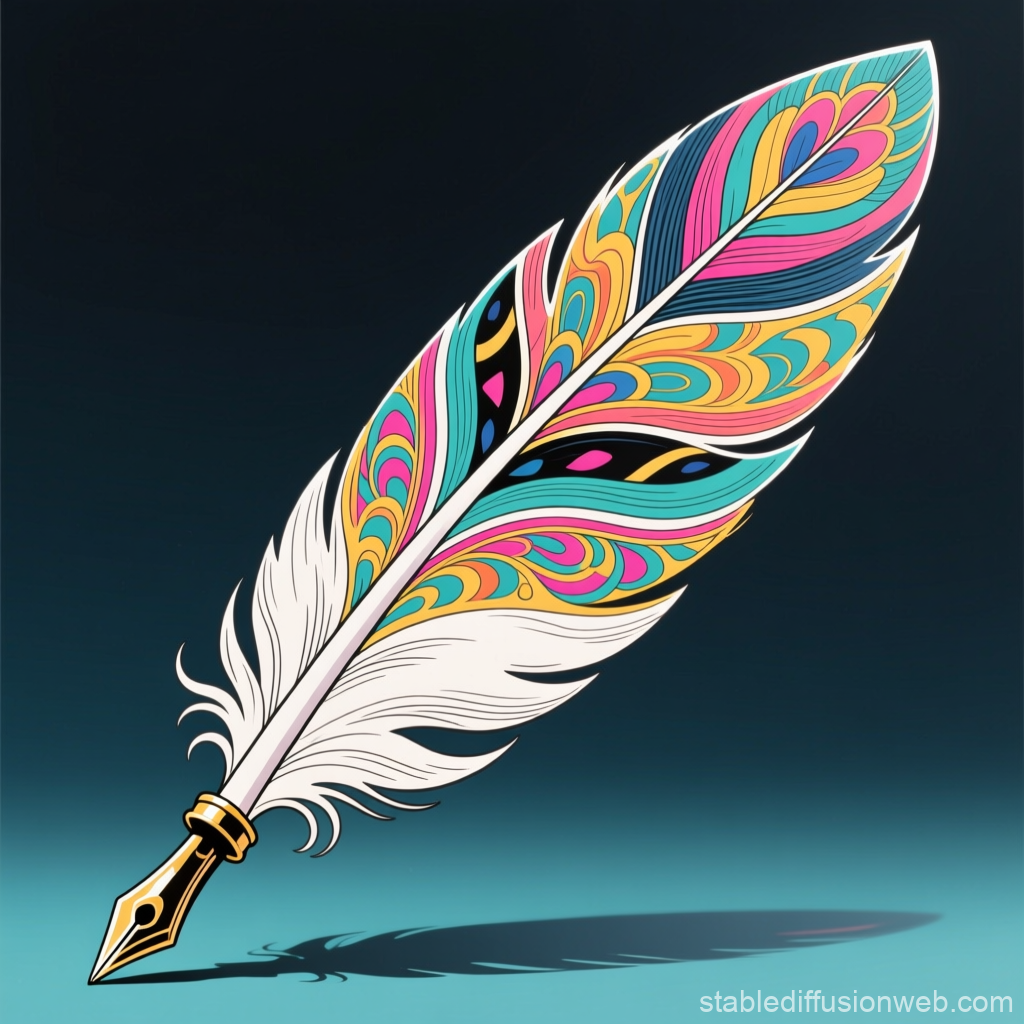 Colorful Feather Pen with Intricate Pattern Design