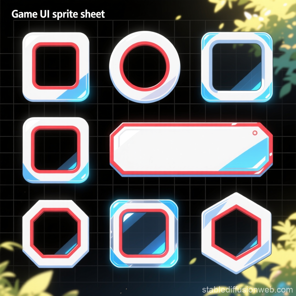 Colorful Game UI Sprite Sheet with Various Frame Shapes