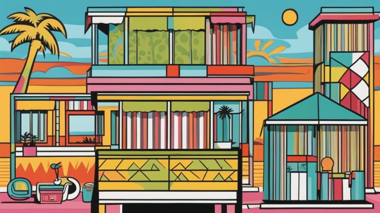 Colorful Geometric Beach Cabana Illustration
