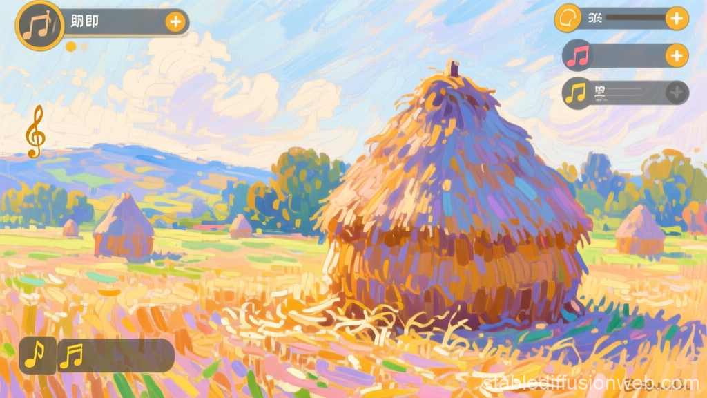 Colorful Impressionist Haystack in a Field