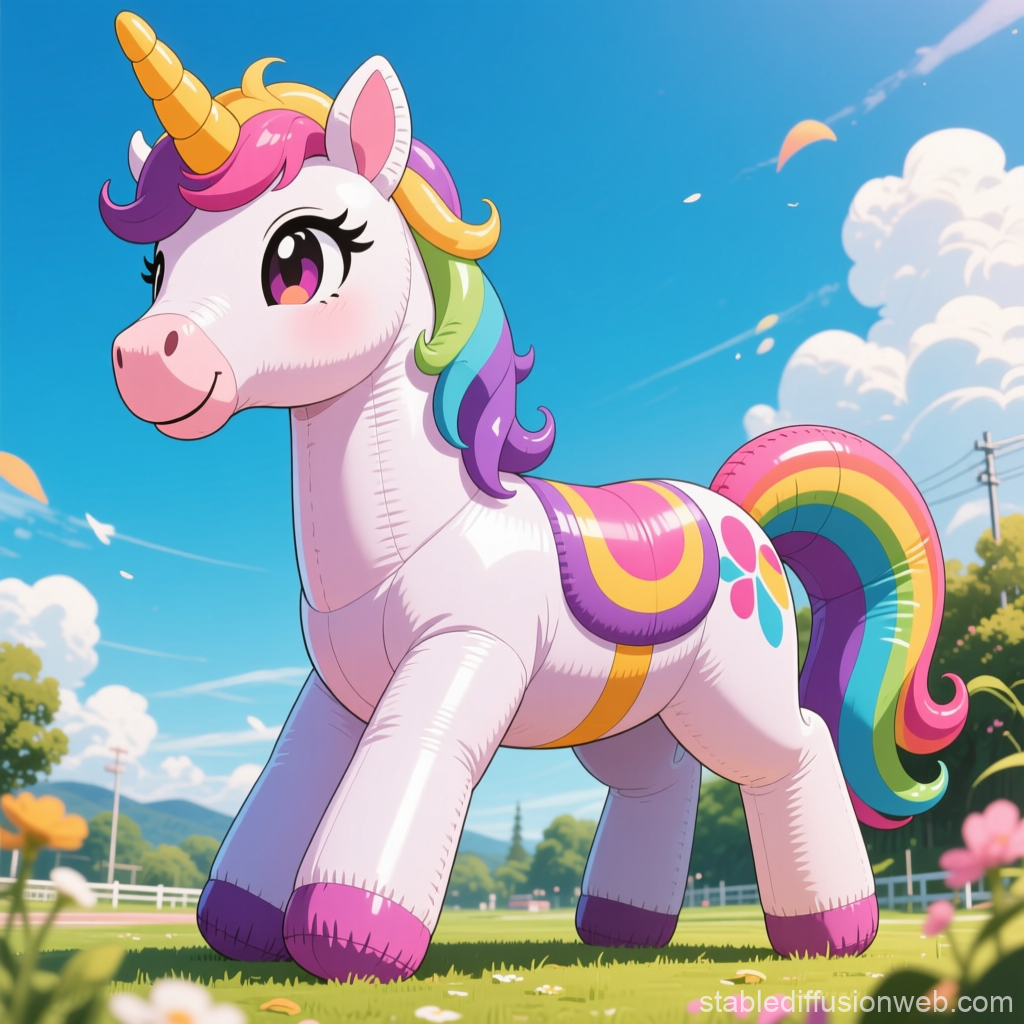 Colorful Inflatable Unicorn in a Sunny Park