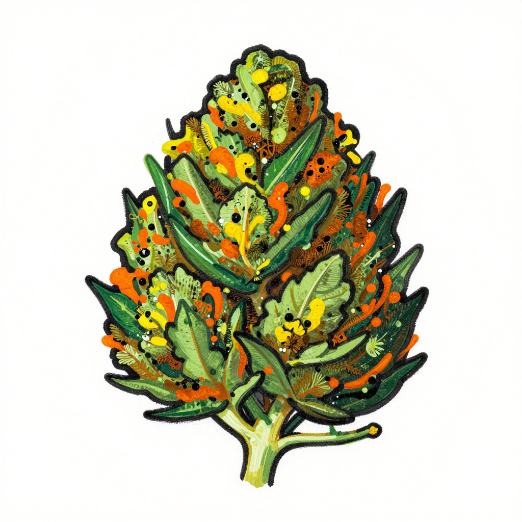 Colorful Ink Painting of a Leaf with Abstract Details