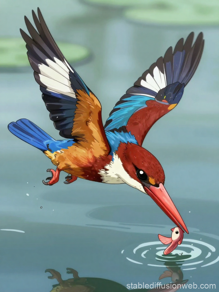 Colorful Kingfisher Diving to Catch Fish