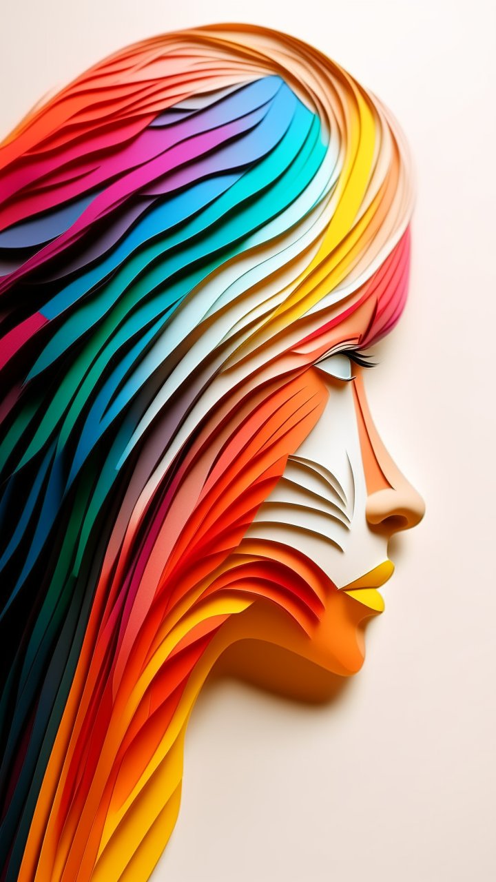 Colorful Layered Paper Portrait in Profile