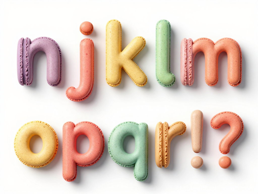Colorful Macaron Letters and Symbols on White Background